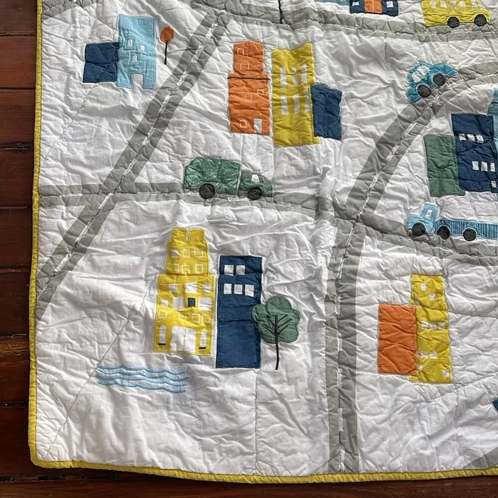 Crate & Kids Crate & Barrel city roads cars applique crib kids quilt blanket